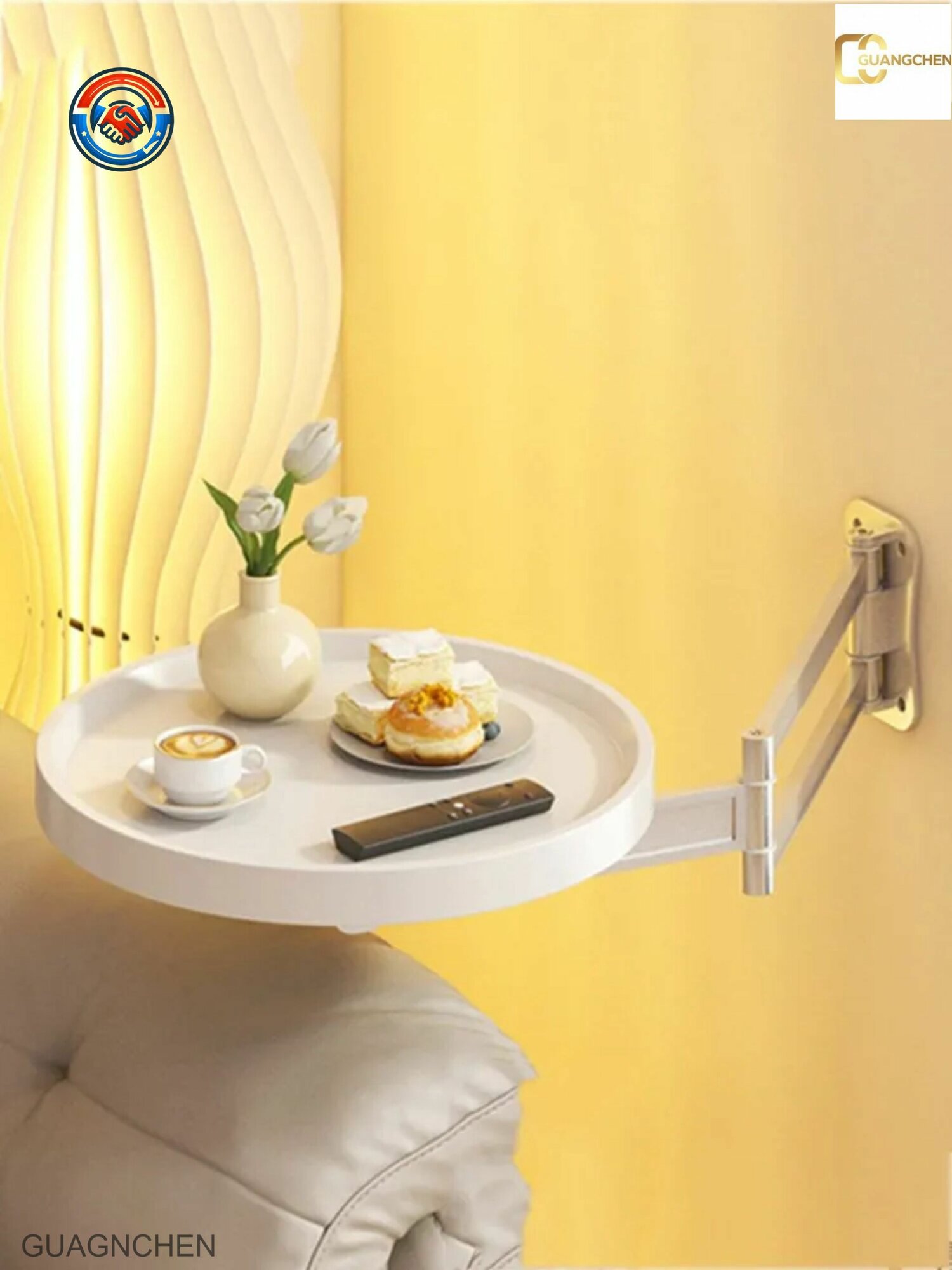 Складной настенный столик круглый, складная прикроватная тумбочка с регулировкой угла, прочный алюминиевый кронштейн, экономия места в спальне, современный мини-стол для ноутбука и кофе