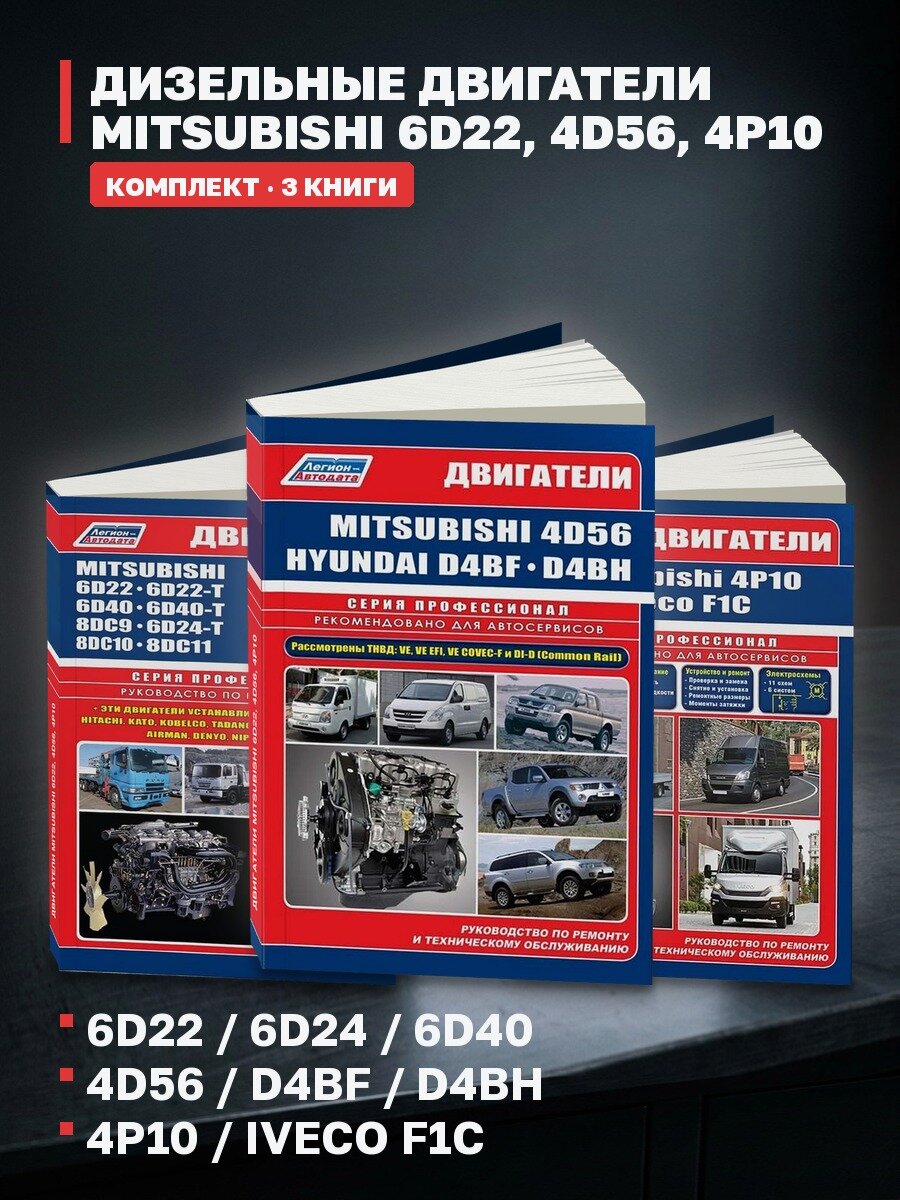 Комплект книг: дизельные двигатели Mitsubishi 6D22, 4D56, 4P10
