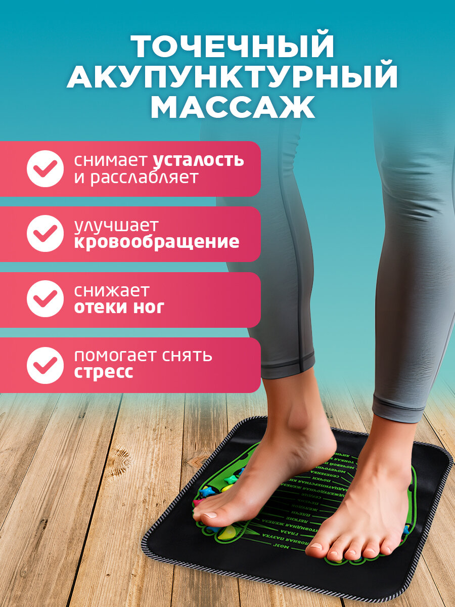 Изображение Коврик массажный для ног SILAPRO, 35х35см/ Массажер для ног/ Акупунктурный массажер для стоп/ Миостимулятор для ног