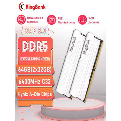 Kingbank Модуль памяти DDR5 6400MHz 232GB 64GB UDIMM Silver Heatsink Hynix A-die c32 27651₽