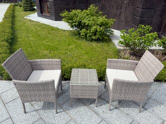 Комплект садовой мебели Full Comfort - HIPPO из искусственного ротанга (квадратный столик, 2 кресла) светло-серый