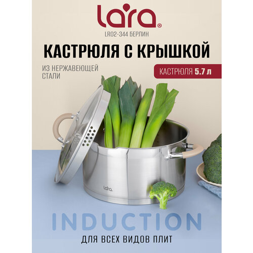 фото Кастрюля lara lr02-344 берлин, 5,7л, d 24см, из нержавеющей стали, для всех типов плит.