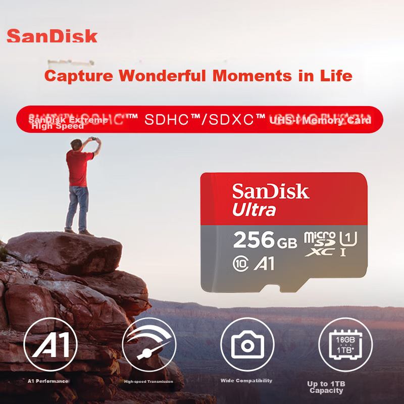 SanDisk 256GB TF (MicroSD) Memory Card A1 U1 C10 Extreme High-Speed Mobile Edition Storage Card, Read Speed 150MB/s, Memory Card for Phones, Tablets, And Game Consoles