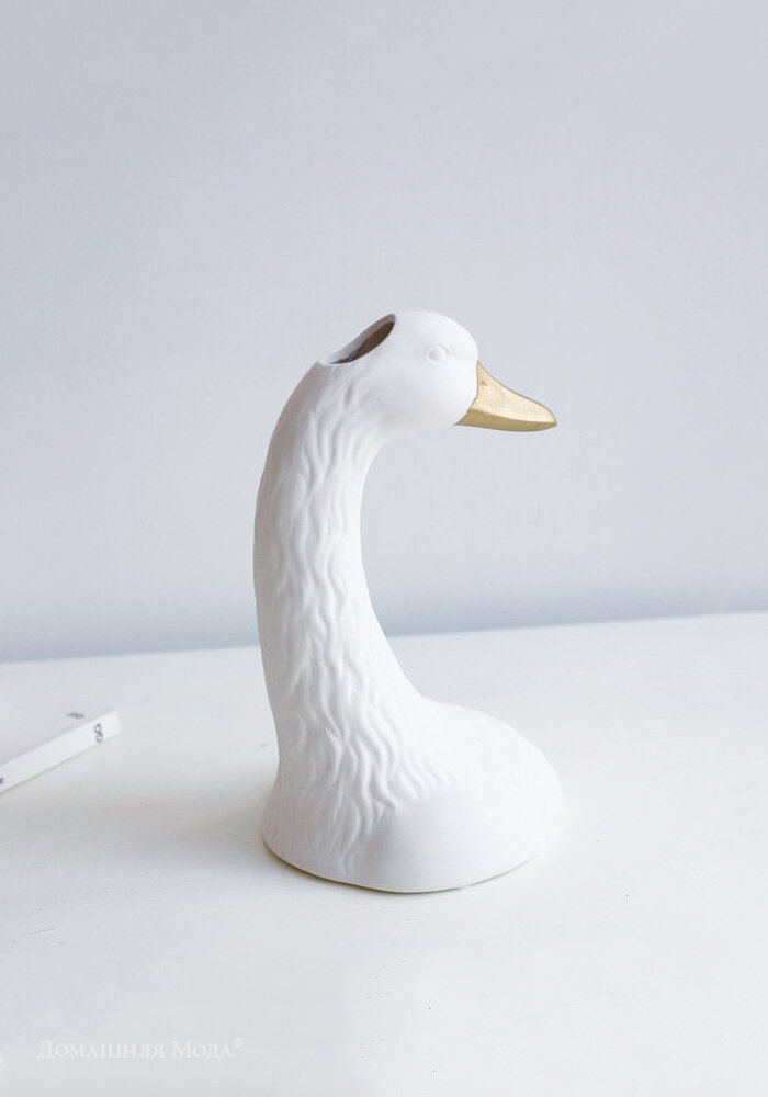 Ваза настольная керамическая "Гусыня" 400мл, белый с золотом — фото 1