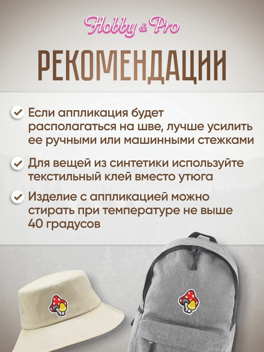 Термонаклейка на одежду, термоаппликация 'Грибы', 4,2*3,4 см, Hobby&Pro — фото 1