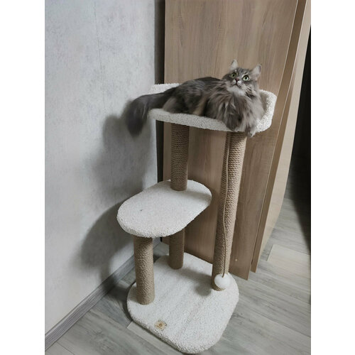 Когтеточка для кошки, Моя Котя, "Молочные реки", ковролин белый, джутовый канат