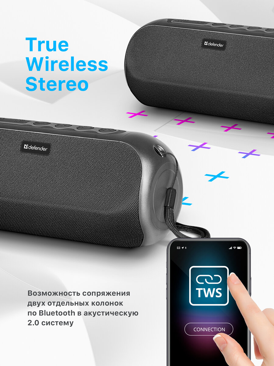 Колонка портативная музыкальная bluetooth, беспроводная с блютуз Defender G32 20Вт, bluetooth, FM радио, USB, MicroSD, AUX, защита от пыли и воды IP56 — фото 1