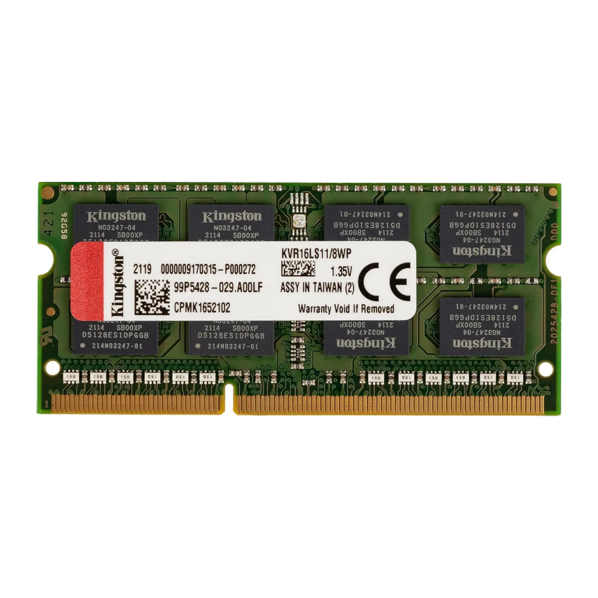Оперативная память Kingston KVR16LS11/8 DDR3L - 1x 8ГБ 1600МГц, для ноутбуков (SO-DIMM), Ret, зеленая