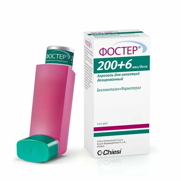 Фостер аэрозоль для ингаляций дозированный баллон 200мкг+6мкг/доза 120доз+Ингалятор