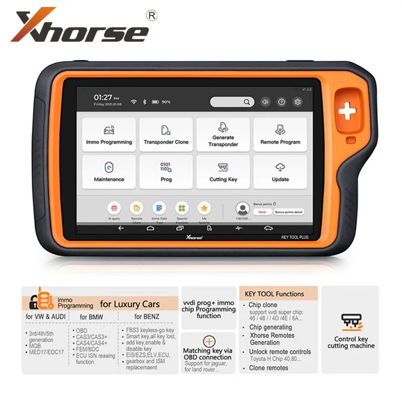 Xhorse VVDI Key Tool Plus Pad Полная конфигурация (глобальная версия) с бесплатными жетонами на один год для копирования Benz и ID48