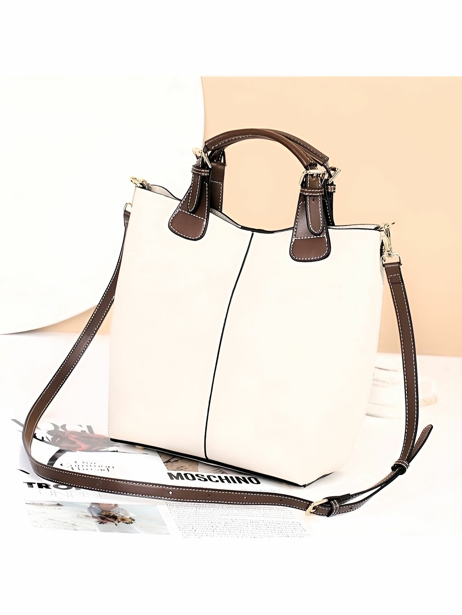 Сумка тоут КожаноFF, фактура гладкая, слоновая кость