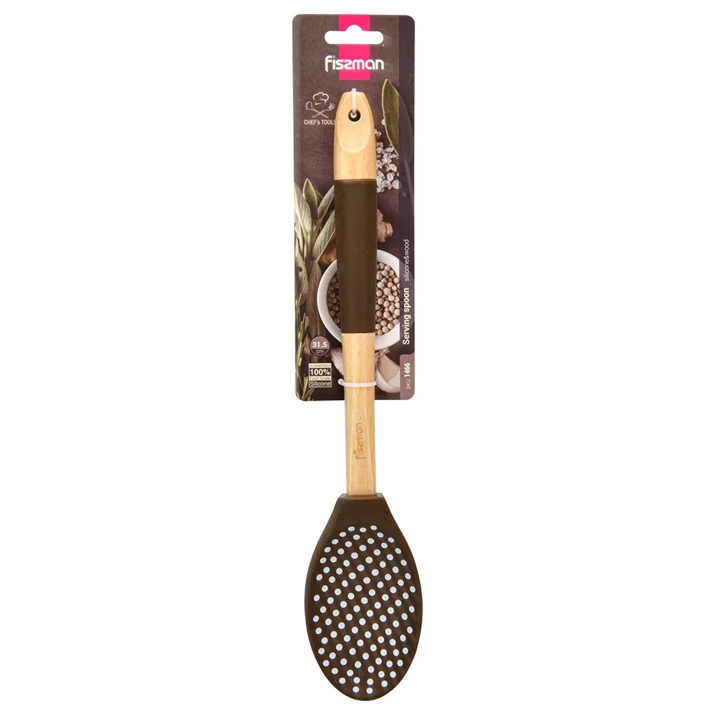 Лопатка кулинарная FISSMAN CHEF’s TOOLS CHOCOLATE 1466 31,5 см, силикон с деревянной ручкой — фото 1