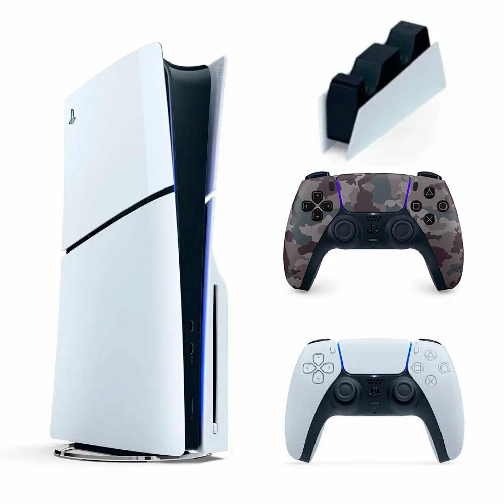 Игровая приставка Sony PlayStation 5 Slim, 1ТБ(с дисководом), 2й геймпад камуфляж + Зарядная станция Sony DualSense