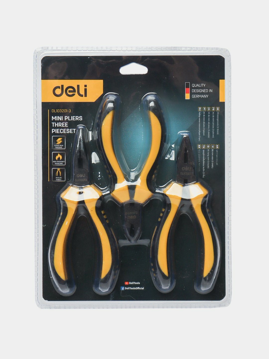 Набор мини-плоскогубцев Deli DL103201-3, 3 предмета, термообработка, двухкомпонентные ручки, Cr-V сталь