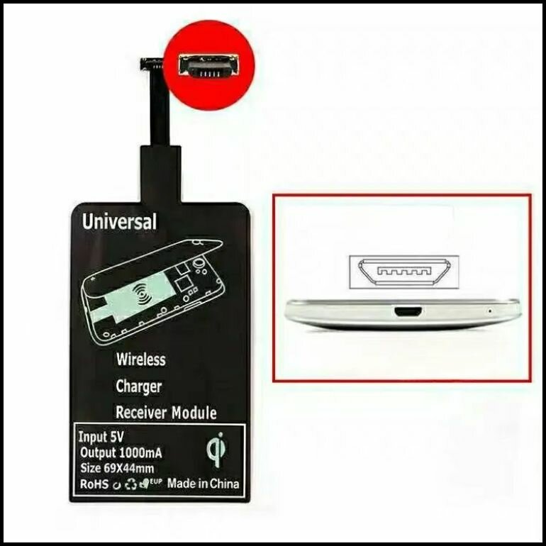 Qi-приемник используется для беспроводной зарядки мобильных телефонов micro USB интерфейс мобильного телефона Android черного цвета