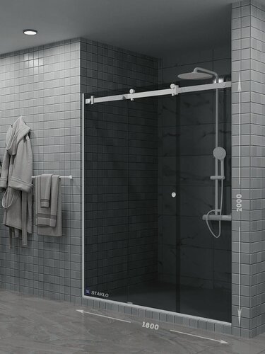 Изображение товара Раздвижная душевая в нишу три стекла staklo 180x200 из серого графит стекла белая фурнитура