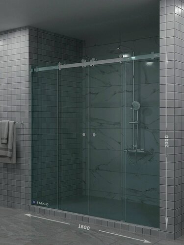 Изображение товара Раздвижная душевая в нишу четыре стекла staklo 180x200 из прозрачного стекла хром фурнитура