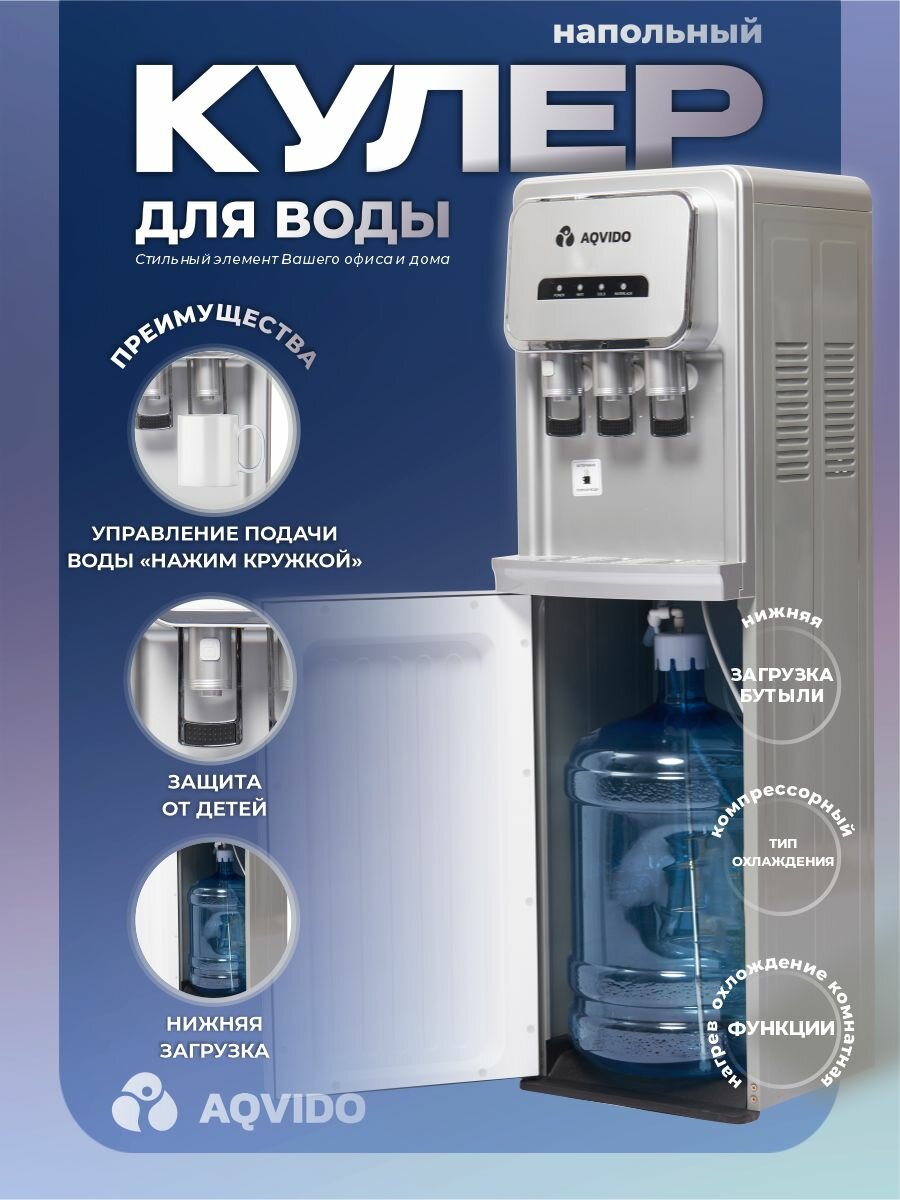 Кулер для воды с нагревом и компрессорным охлаждением напольный AQVIDO BSY-810 серебристый