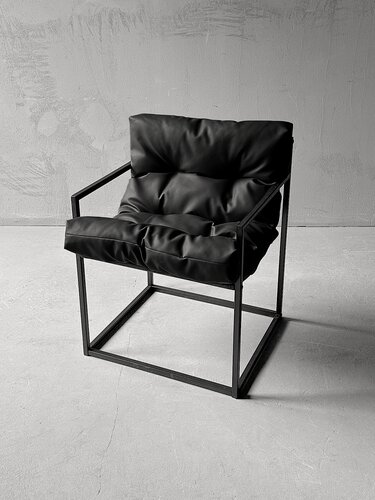 Изображение товара Кресло высокое обеденное Лофтовик + черный кожзам для дома для офиса для дачи для балкона