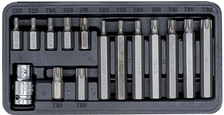 Набор вставок torx с отверстием (t20-t55) 15 предметов avs kb15th