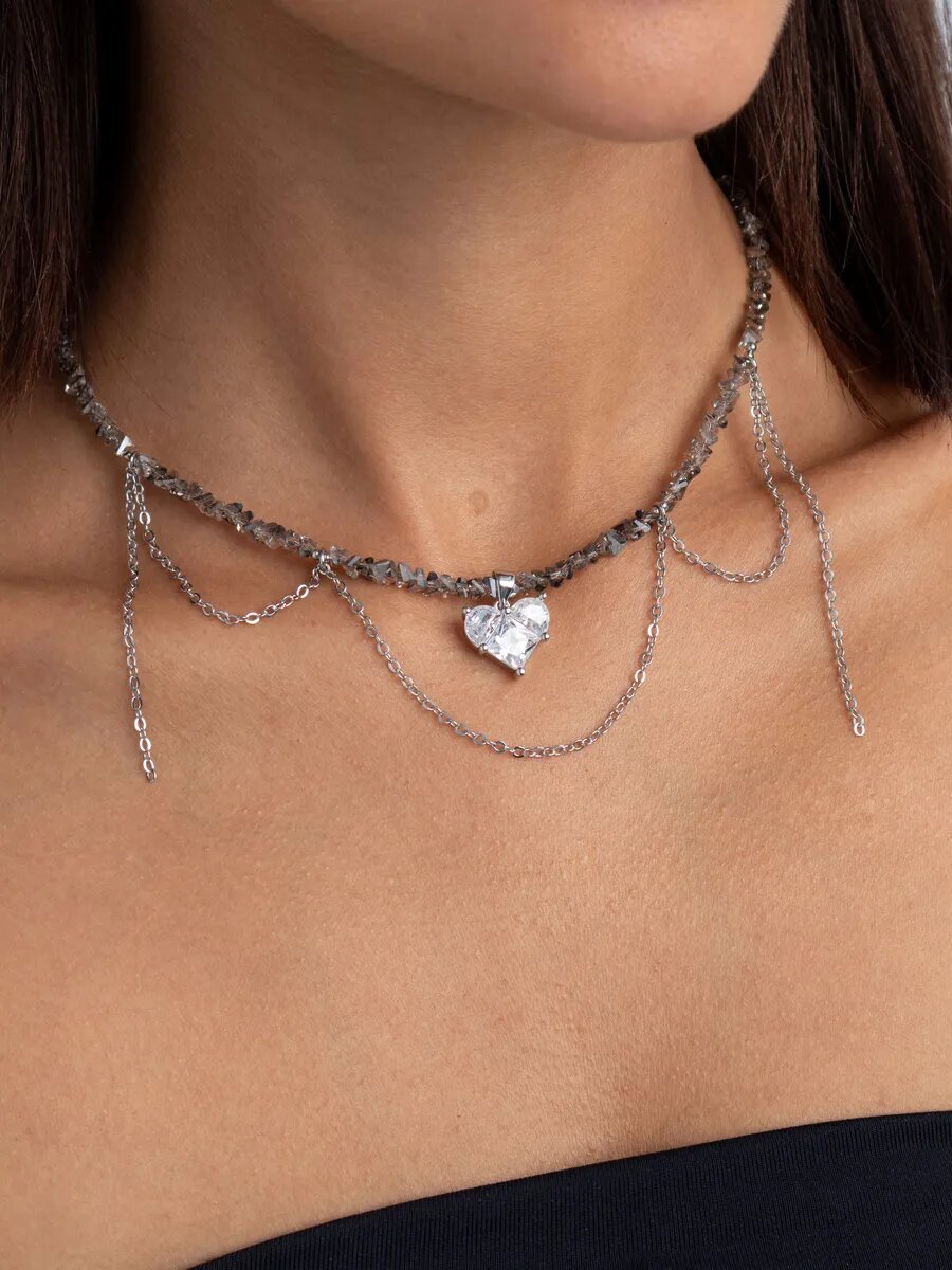 Колье JewelEssence, горный хрусталь, сапфировое стекло