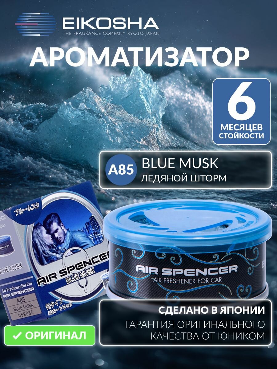 EIKOSHA ароматизатор для машины и дома меловой Spirit Refill - BLUE MUSK / ледяной шторм автомобильный парфюм арт. a-85