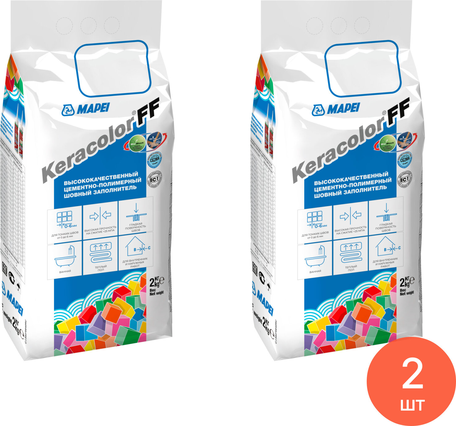 Затирка Mapei / Мапей Keracolor FF для плиточных швов сухая водоотталкивающая цементно-полимерная цвет №114 антрацит 2кг / строительные смеси (комплект из 2 шт)