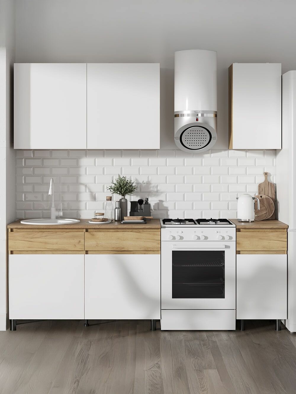 Кухонный гарнитур Квик Степ 1.6 м мебель для дома и кухни Дуб Крафт золотой / Белый шагрень столешница Дуб классический