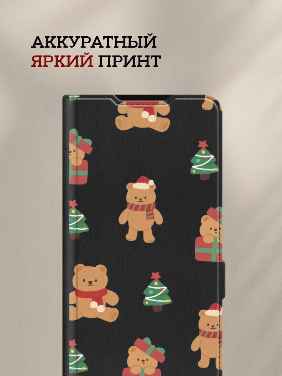Чехол-книжка на Tecno Pova 7 5G / Текно Пова 7 5G с рисунком "Игрушечный новогодний мишка" — фото 1