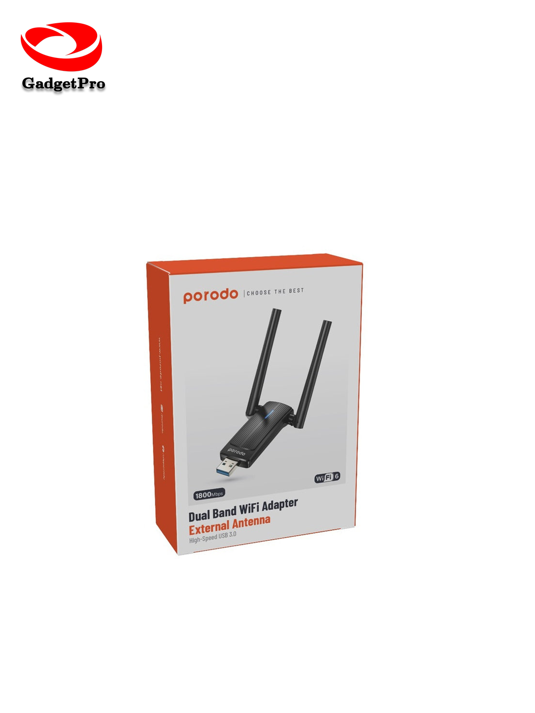 Wi-Fi адаптер Porodo Dual Band 1800Mbps Wi-Fi 6 с внешней антенной: для быстрого интернета.