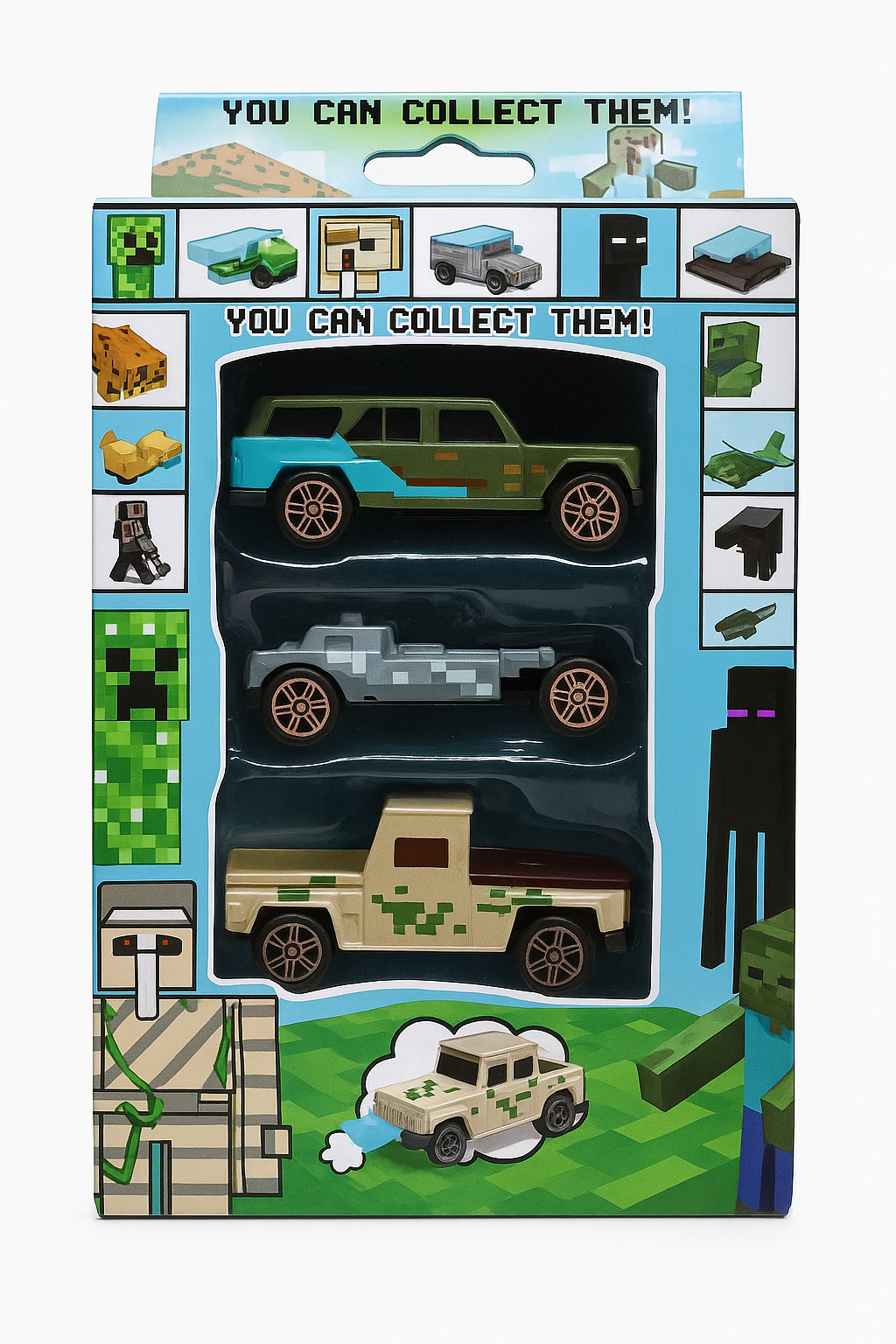 Набор игрушечных машинок в стиле Minecraft, в одном наборе 3 машинки — фото 1