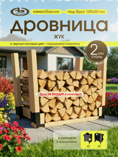 Изображение товара Дровница, Поленница, Подставка для дров серии модель АрсеналЪ Warm 164×125×105 мм металл черный