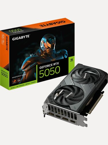 Изображение товара Видеокарта GIGABYTE GeForce RTX 5050 WINDFORCE OC 8G (GV-N5050WF2OC-8GD), 8ГБ GDDR6, 128-bit, PCI-E 5.0, черная