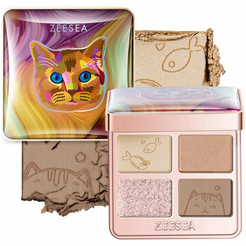 ZEESEA Тени для век палетка 4 цвета Tipsy Kitty Eyeshadow Quad тон 01, 3.5 г