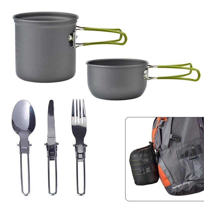 Cooking Set DS-101/ Набор туристической посуды (для 2 персон), котелок, кружка-ковш, столовые приборы