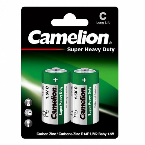 Элемент питания Camelion, R14/2SH Super Heavy Duty, в блистере батарейка vixion солевая r14p c2 блистер 2шт