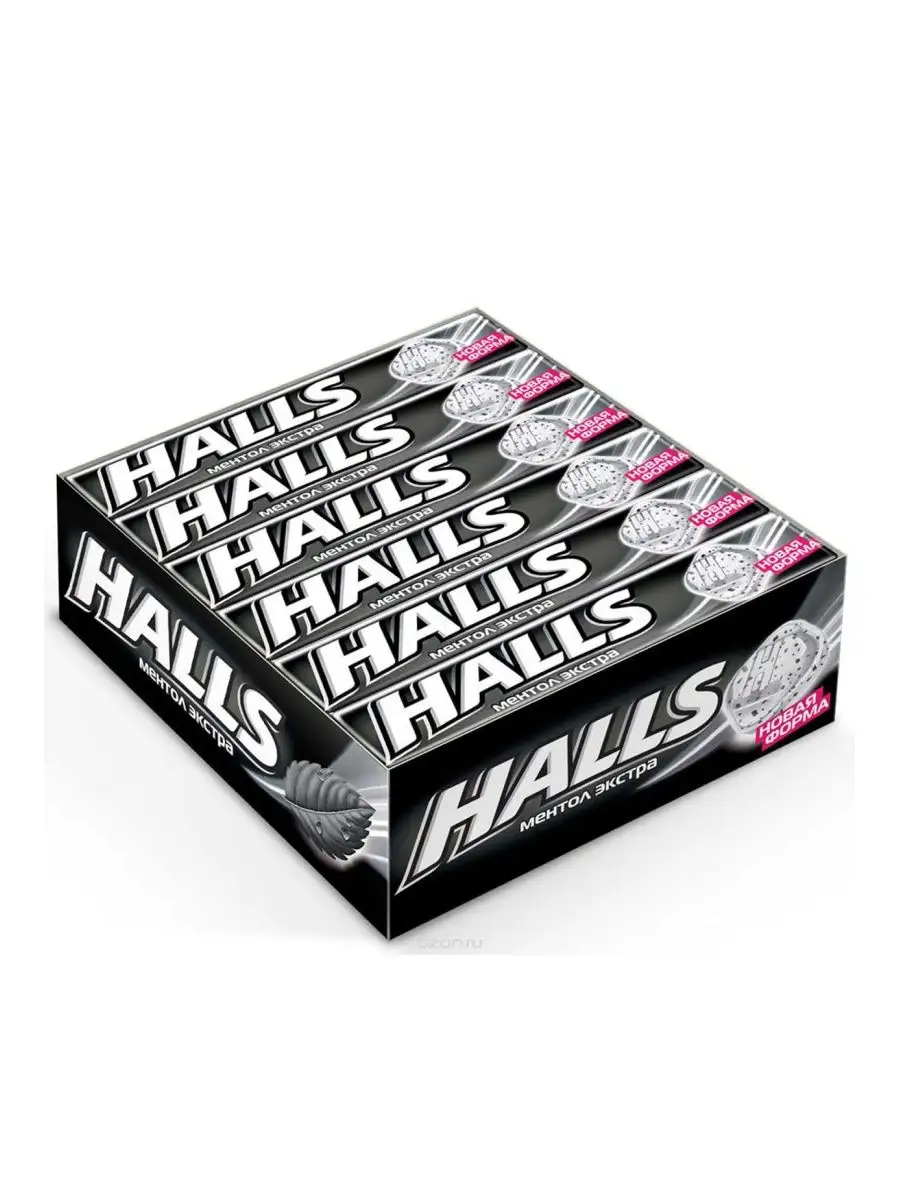 HALLS Карамель леденцовая, Ментол экстра, Шоубокс, 24,5г * 12 шт