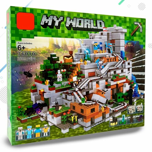 конструктор my world minecraft горная пещера 76010 Конструктор Горная пещера 76010, My World 2688 деталей / Подарочный набор для детей взрослых, мальчиков и девочек