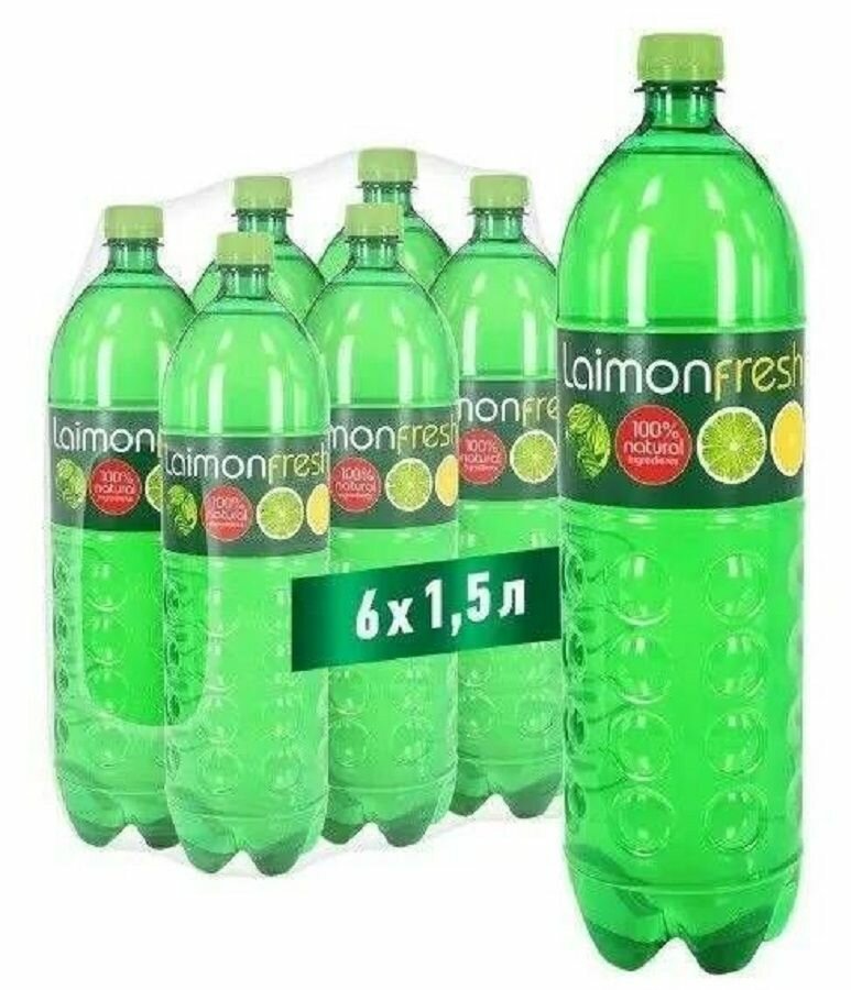 Напиток Laimon "Fresh", газированный, лайм, в темной упаковке, 1,5 л, 6 шт