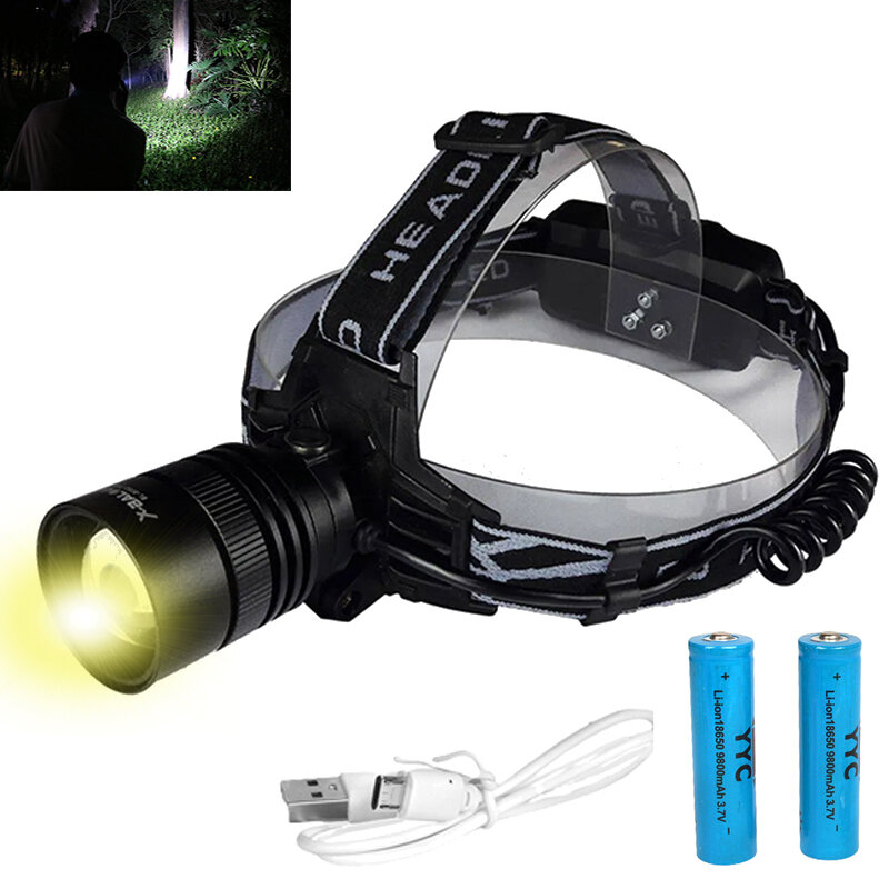 Светодиодный налобный фонарь YYC 8052 P50 яркий зарядка micro USB