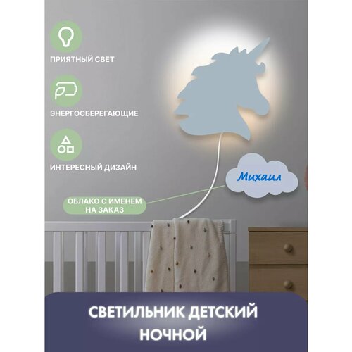 Бра на стену светильник детский Единорог именной Михаил