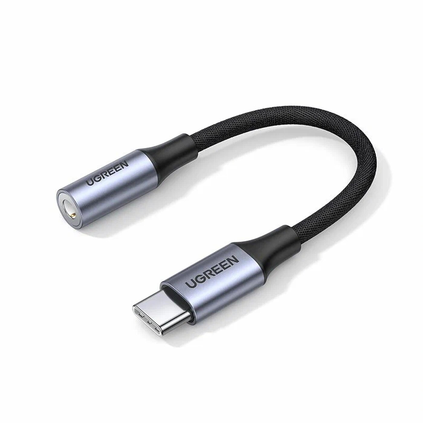 Переходник UGREEN AV161 (80154) USB-C to 3.5mm M/F Cable Aluminum Shell With Braided. Длина: 10 см. Цвет: серый космос