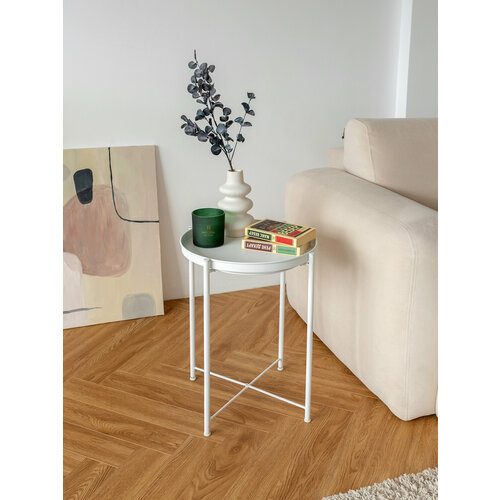 Журнальный столик (аналог икеа), для спальни, гостиной, кухни / белый/ металлический