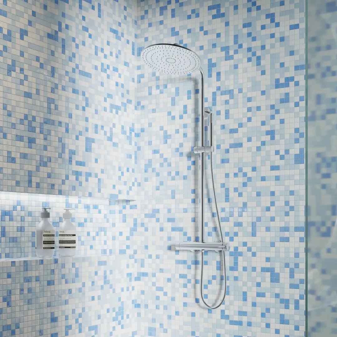 Мозаика стеклянная Artens Clear 30x30 см цвет бело-голубой