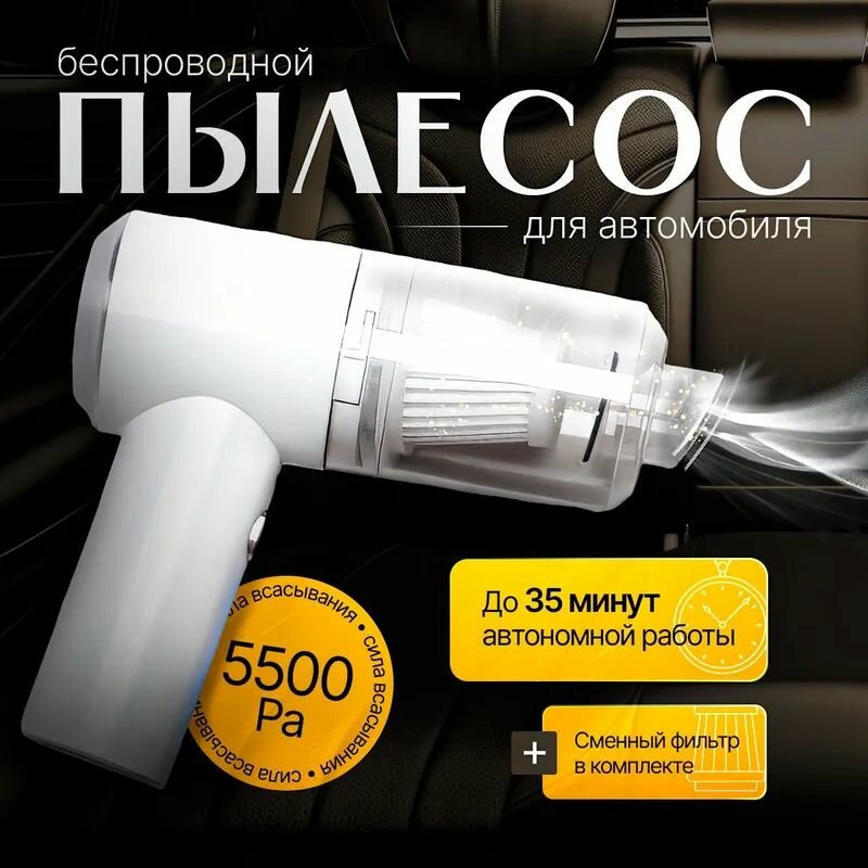 Пылесос автомобильный белый MMJYSLIM