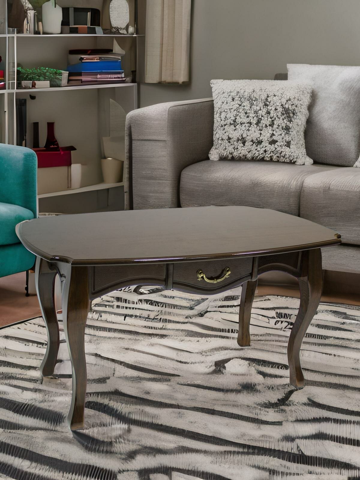 Стол журнальный K-home Элит МДФ с выдвижным ящиком цвет орех