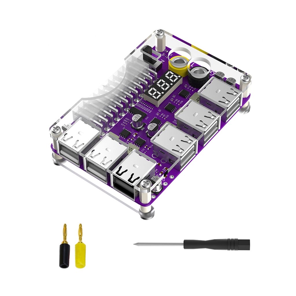 24Pin Блок Питания Breakouts Board Адаптер Акриловый чехол Комплект 12 Портов USB2.0 3-Значный Светодиодный дисплей 12 В Выход QC2.0 QC3.0