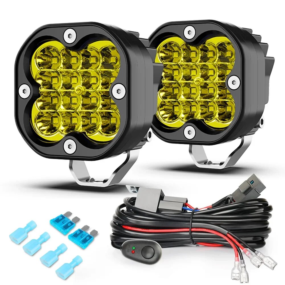 Фара светодиодная NAOEVO, 3 дюйма, 12 В, 4x4, 2Pcs-Yellow-WH