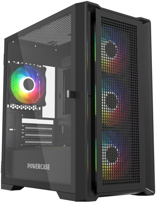 Корпус Powercase Alisio Micro X4B V2, Tempered Glass, 4х 120mm ARGB fans, ARGB HUB, чёрный, mATX (CAMCXB-A4)