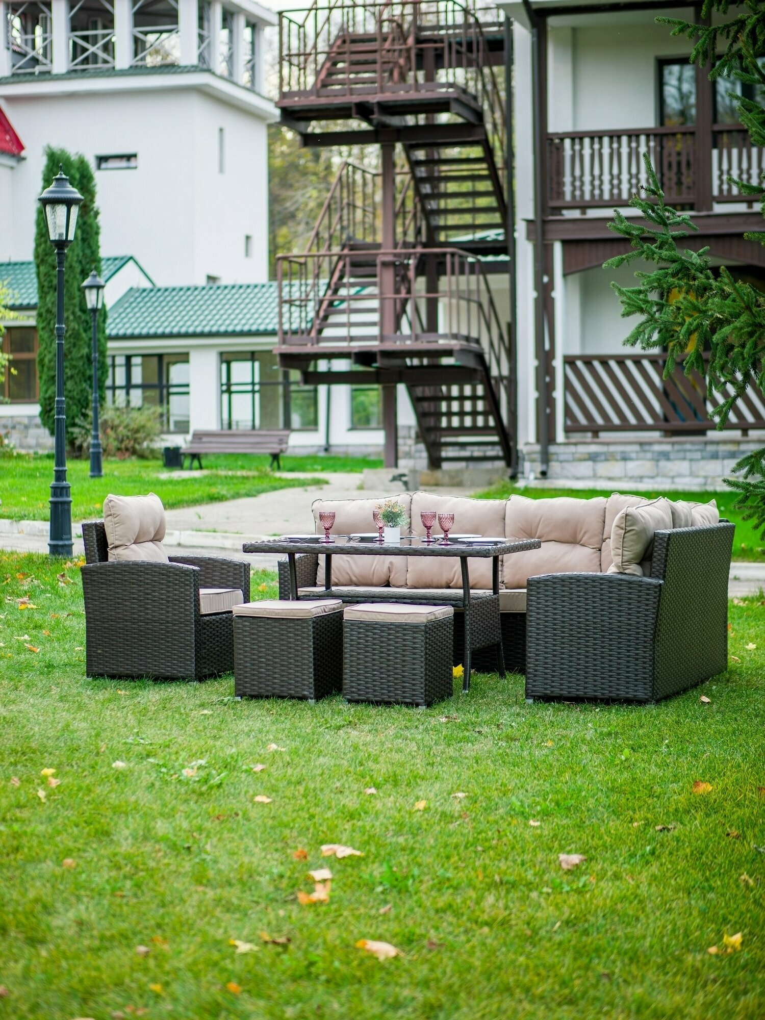 Комплекты Мебели Xiaomi Комплект садовой мебели Kalymera "Канны", для 7 - 8 персон, мягкий, с подушками, коричневый/бежевый